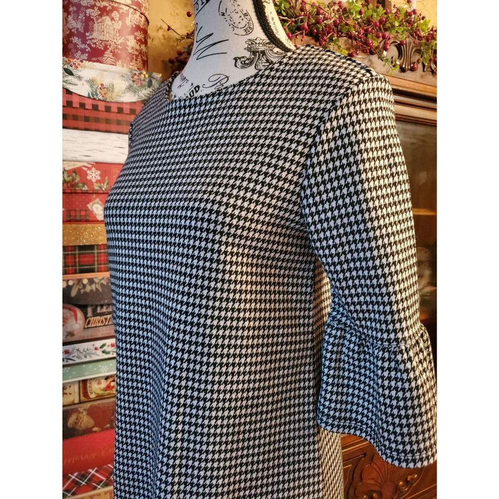 NWOT Grey Houndstooth Bell Sleeve Shift Dress Twik by Simmons - Picture 5 of 8